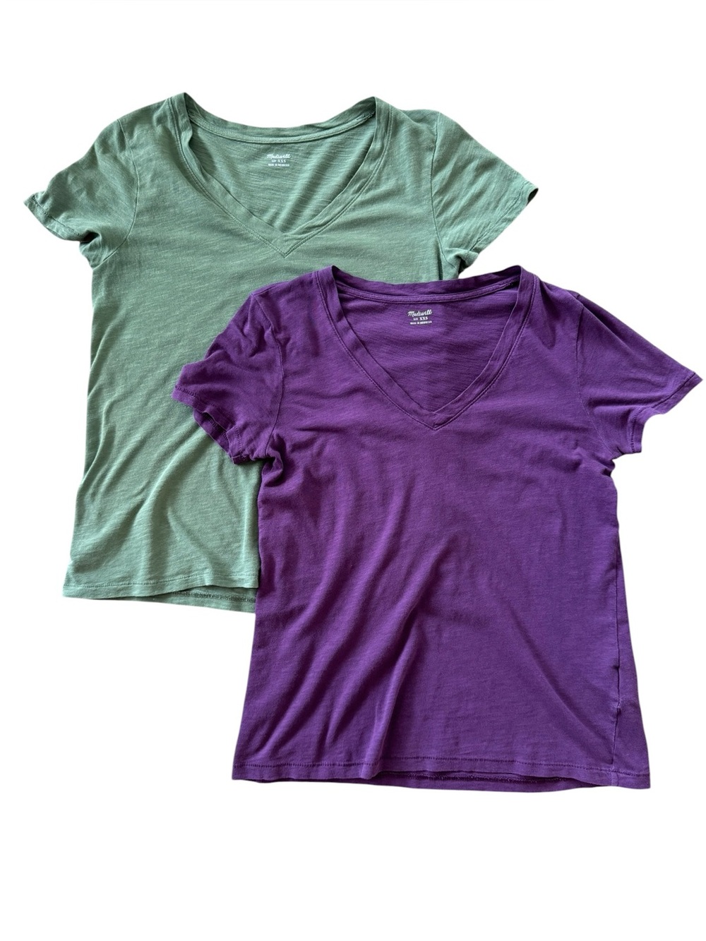 Madewell V Neck Tee Bundle XXS Olive Green & Plum Short Sleeve Tops